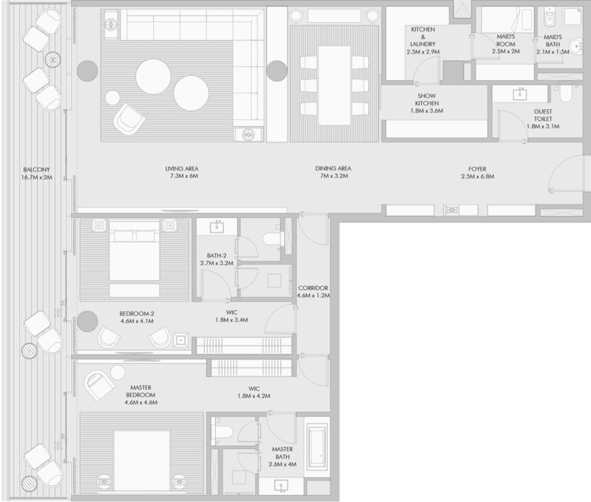 Планировки Armani Beach Residences - 2 спальни Апартаменты