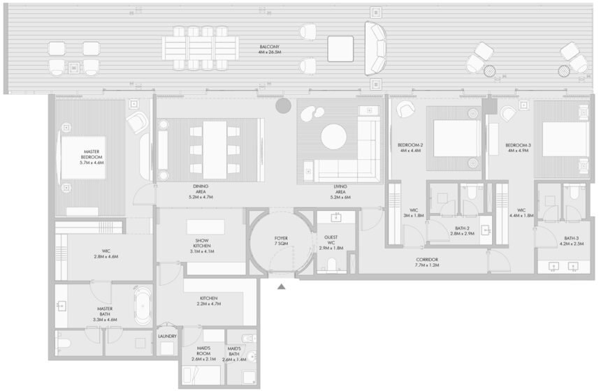 Планировки Armani Beach Residences - 3 спальни Апартаменты