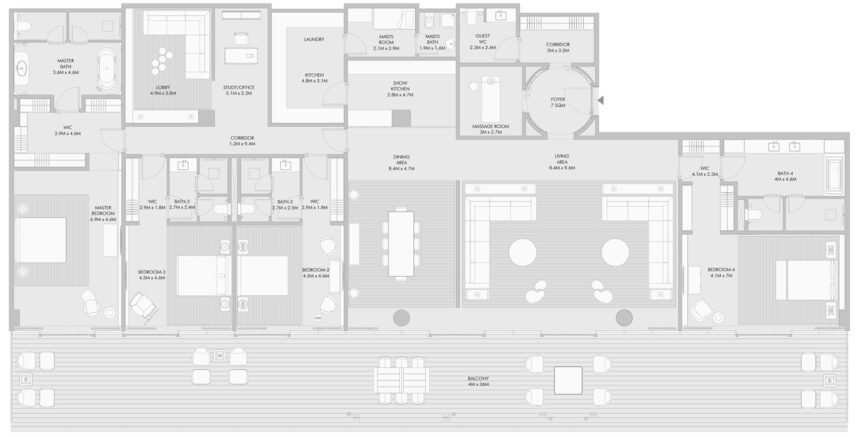 Планировки Armani Beach Residences - 4 спальни Апартаменты