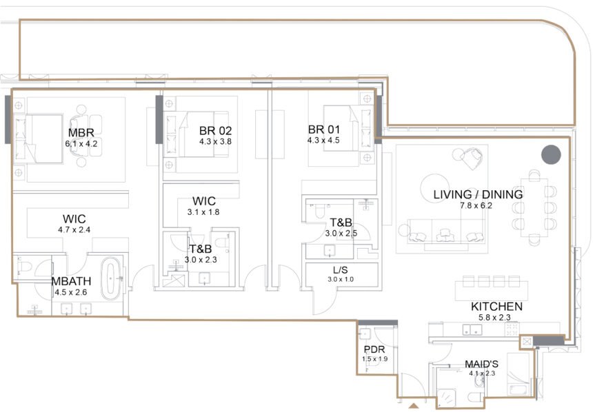 Планировки Serenia Living - 3 спальни Апартаменты