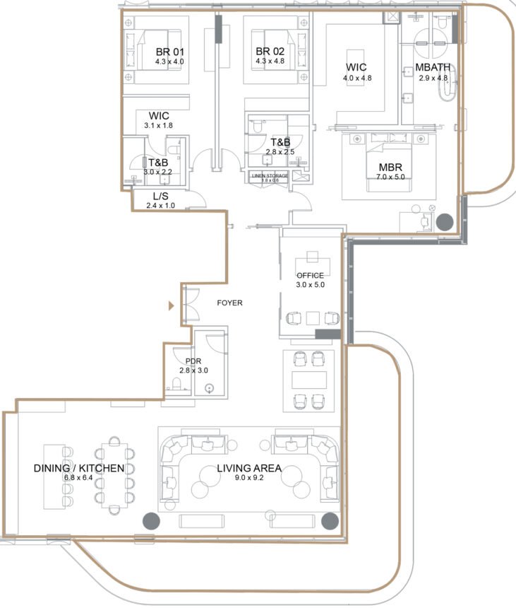 Планировки Serenia Living - 3 спальни Пентхаусы