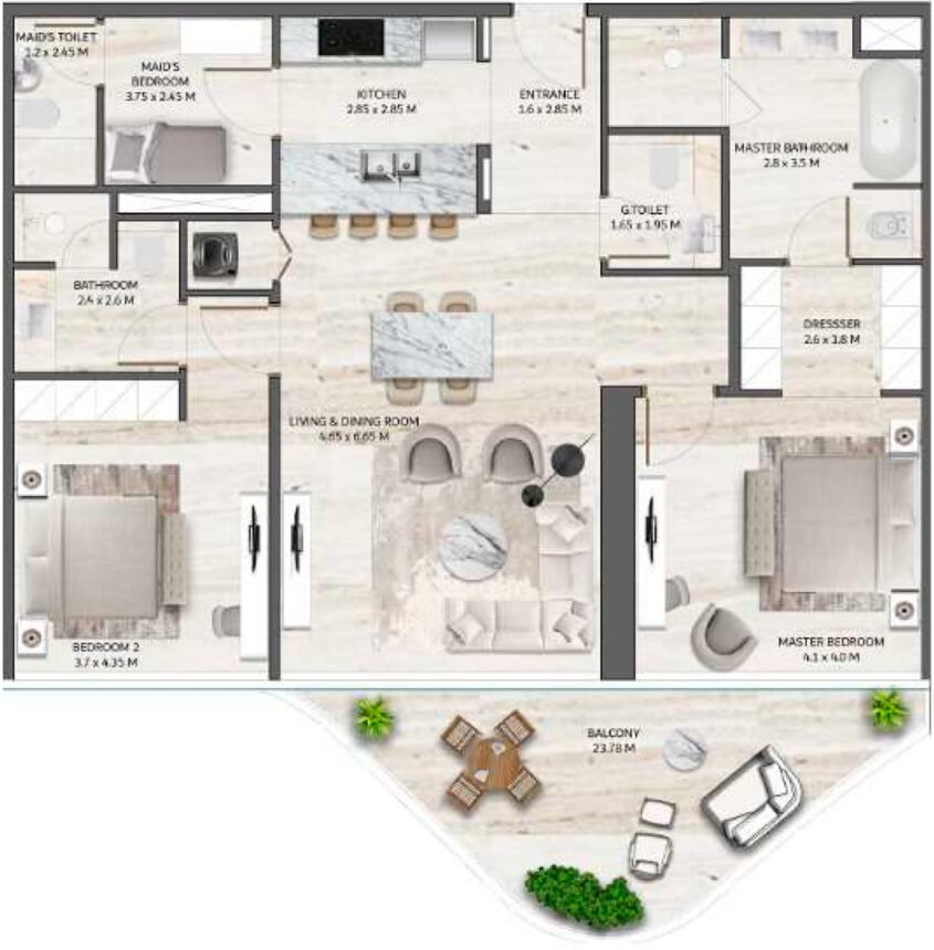 Планировки SLS Residences the Palm - 2 спальни Апартаменты