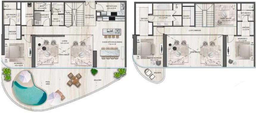 Планировки SLS Residences the Palm - 3 спальни Дуплексы
