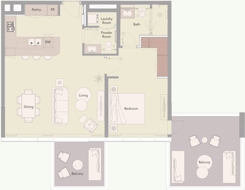 Планировки Ellington Beach House - 1 спальня Апартаменты