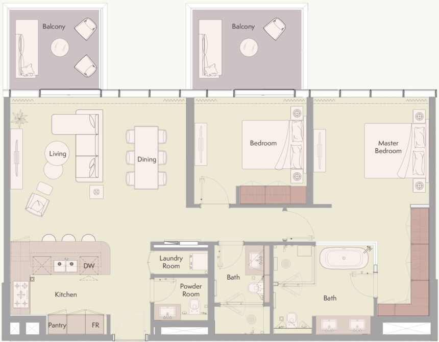 Планировки Ellington Beach House - 2 спальни Апартаменты
