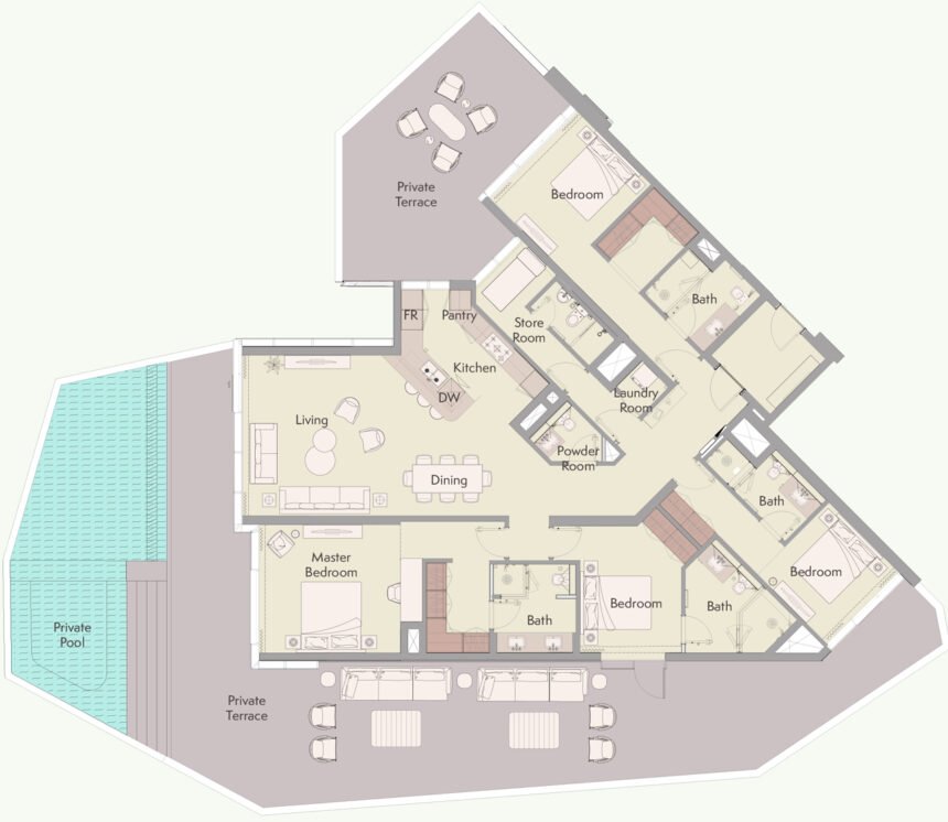 Планировки Ellington Beach House - 4 спальни Апартаменты