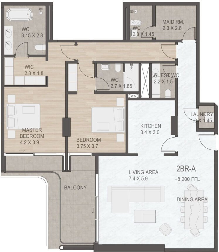 Планировки LUCE Palm Jumeirah - 2 спальни Апартаменты